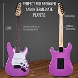 LyxPro 39 inch Electric Guitar Kit Bundle with 20w Amplifier, All Accessories, Digital Clip On Tuner, Six Strings, Two Picks, Tremolo Bar, Shoulder Strap, Case Bag Starter kit Full Size - Retro Purple