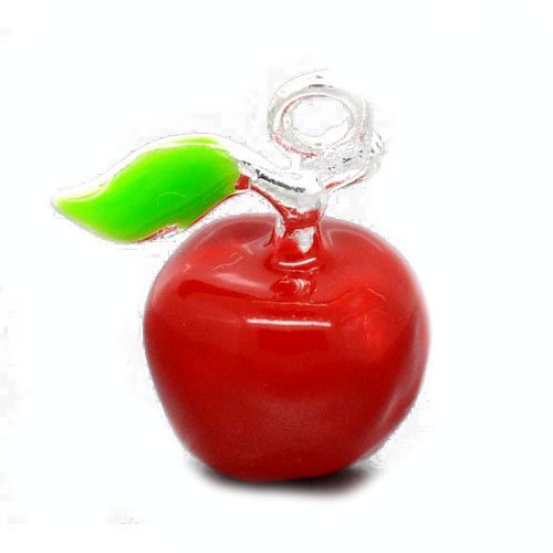 Packet of 4 x Red/Green Enamel & Alloy 19mm Charms Pendants (Apple) - (ZX05605) - Charming Beads