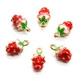 Buorsa 20 Pcs Strawberry Charm Beads Fruit Shaped Jewelry Making Pendants for Earring Necklace