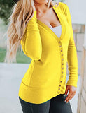 Traleubie Women's Long Sleeve V-Neck Maternity Button Down Shirts Cardigan Sweater Yellow M