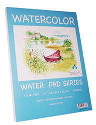 Bellofy 50 Sheet Watercolor Paper Pad - 130 IB / 190 GSM Weight - 9x12 in Size - Cold Press Paper -