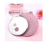 MILESI Women's Cherry Blossom Round Pink Makeup Mirror with Leather Holster