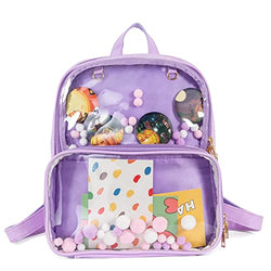 Ita Backpack Purse, Cute Clear Shoulder Bag Transparent Kawaii Daypack Travel Bag for Pins Display, Purple