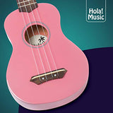 Hola! Music HM-21PK Soprano Ukulele Bundle with Canvas Tote Bag, Strap and Picks, Color Series, Pink