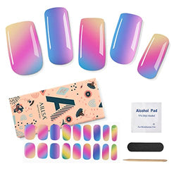 AILLSA Gel Nail Polish Strips, Adhesive Full Nail Wraps Long Lasting, Rainbow Semi Cured Nail Gel Art Sticker Waterproof Nail Decal Strips Stickers for Women 27pcs