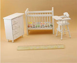 White Wooden Nursery Bedroom (5pcs) 1:12 Scale Dollhouse Furniture ,Non-Toxic Paint