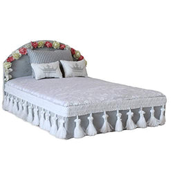 Miniature Dollhouse Bed 1:6 Scale Furniture With Flowers Coverlet. Soft Mattress