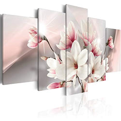 Magnolia in bloom Modern Flower Painting Canvas Pictures for Wall White Floral 5 Panels Home Decor Framed Artwork for Living Room