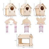 7 Pack DIY Bird House Kit, Wind Chime Kits Painting Puzzle DIY Wooden Assembly, Art Craft Wood Toy for Kids to Build and Paint Birdhouse, Wooden Craft Art for Girl Boy(4 Bird House & 3 Wind Chime)