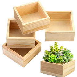 Fireboomoon 4 Pack Unfinished Wooden Box,Rustic Small Wood Square Storage Organizer Container Craft Box for DIY Craft Collectibles Home Venue Desktop Drawer Decor Succulent Pot