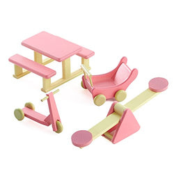 Factory Direct Craft Once Upon A Treehouse Handmade Wooden Miniature Green & Pink Dollhouse Playground & Picnic Set
