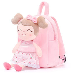 Gloveleya Kids Backpack for Girls backpacks Plush bag with Soft doll for Toddler baby Strawberry 9 Inches