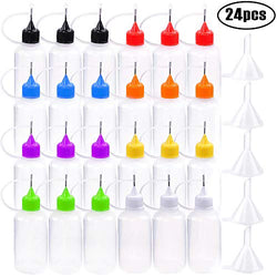 DEPEPE 24pcs 30ml Needle Applicator Tip Bottles, Translucent Glue Bottles and 8 Color Tips for DIY Quilling Craft, Acrylic Painting, with 5 Funnel