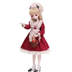 LUSHUN BJD Doll 1/4 Maid Style SD Doll Girl 16" 40cm 14 Jointed BJD Dolls Full Set Toy Goddess + Accessory, Imported Resin Production, Can Change Clothes and Wigs for Valentine's Day