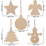 50 Pcs Unfinished Paintable Blank Wooden Christmas Festival Decoration Ornaments, Xmas Tree Hanging Wood Slices for Kids DIY Art Crafts, 5 Designs-Christmas Tree, Snowman, Stars, Angel, Round