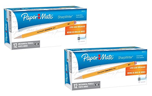 Paper Mate SharpWriter Mechanical Pencils, 0.7mm, HB #2, Yellow, 24 Count