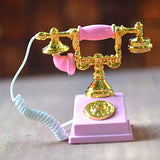 JIDOANCK 1/12 Doll House Miniature Vintage Cute Wired Telephone Display Mold Home Decor,Doll House Furniture and Accessories - Pink
