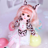 YNSW BJD Doll, Pink Leopard Print Dress with Hairpin Decoration 1/6 30Cm Lifelike DIY Handmade Dolls 28 Jointed SD Doll Toy Gift for Child