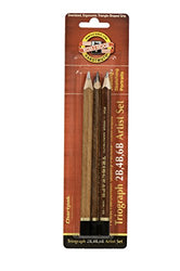 Koh-I-Noor Triograph Graphite Pencil Artist Set, 2B, 4B, 6B Degrees, Pack of 3 Pencils, Black