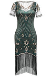 BABEYOND Flapper Dresses 1920s Gatsby - Roaring 20s Sequin Beaded Dress Fringe Dress Green Gold