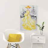 JAPO ART -Modern Abstract Portrait Elegant Lady with Yellow Dress Wall Art 100% Hand Painted Oil Painting for Living Room Bedroom Decor Ready to Hang 24" x 36"