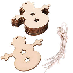 click-me 20Pcs Christmas Wooden Snowman Ornaments Hanging Cutouts Unfinished Wood Slice for Kids