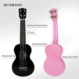 HUAWIND 21 Inch Soprano Ukulele for Beginners, 2 Ukuleles for kids Four String Wood Kid Guitar with Gig Bag (Pink and Black)