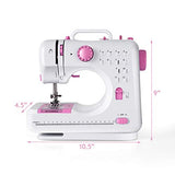 COSTWAY Electric Multifunctional Sewing Machine, 12 Stitches Automatic Threading Portable Sewing Machine with Light Free Arm Battery, DC Adapter, Adjustable Sewing Speed (Pink+White)