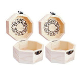 LONG TAO 4 Pcs 3.7''x3.7''x2.4'' Octagon Wood Box Hollow out Wooden Treasure Boxes Wooden Storage Box Natural DIY Craft Boxes with Hinged lid and Front Clasp for Crafts Art Hobbies Home Storage
