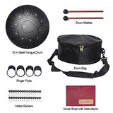 Steel Tongue Drum, 11 Notes 10 Inches Chakra Tank Drum C Key Percussion Instrument Kit with Mallets, Note Stickers, Finger Picks, Bag for Musical Education Meditation Yoga