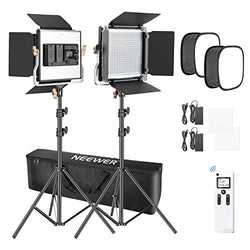 Neewer 2 Packs Advanced 2.4G 480 LED Video Light, Photography Lighting Kit with Bag, Dimmable Bi-Color LED Panel with 2.4G Wireless Remote, 480 LED Panel Softbox and Light Stand for Portrait Product
