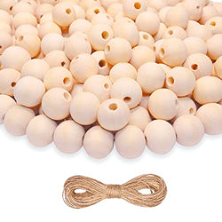 VEZZIL 150 Pieces 20mm Wooden Beads for Crafts, with 10 Meter Jute Twine, Unfinished Wood Beads for Garland, Macrame, Jewelry Making, Farmhouse Decor and Crafting DIY