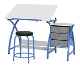 SD STUDIO DESIGNS 2 Piece Venus Craft Table with Angle Adjustable Top and Stool, 50"W x 23.75"D x 29.5"H, Blue/White