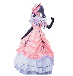 Smiling Angel Cos Anime Black Butler Kuroshitsuji Cos Halloween Palace Woman Pink Dress Cosplay Costume Dress+hat+Gloves+Neck, Medium