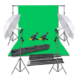 EMART Photography Backdrop Continuous Umbrella Studio Lighting Kit, Muslin Chromakey Green Screen and Background Stand Support System for Photo Video Shoot