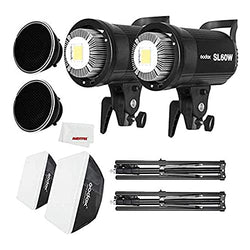 Godox SL-60W LED Video Light and Softbox,Light Stand,Honeycomb Grid Compatible Film Studio Photography Studio (2PCS)