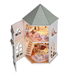 Wooden Doll House Mini DIY Set W Light Wooden Series Doll House Big Cute Villa LED Light Furniture Suitable for Teen Gifts (Romantic Two-Storey Castle)