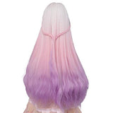 MUZI Wig 1/3 BJD SD Doll Wig, High Temperature Fiber Long Wave White Pink Purple Ombre Color Wigs for 1/3 BJD SD Dolls (White Pink)