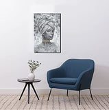 Yelash African American Women Wall Art Modern Canvas Picture Fashion Black Lady Wearing Jewelry Painting Black and White Themed Artwork Poster Ready to Hang (16"x24"x1 Panel)