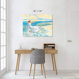 Hardy Gallery Abstract Beach Picture Wall Art: Girl & Ocean Artwork Seascape Painting on Canvas for Bathroom (40” x 30” x 1 Panel)