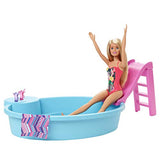 Barbie Doll, 11.5-Inch Blonde, and Pool Playset with Slide and Accessories, Gift for 3 to 7 Year Olds