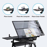 Waful Height Adjustable Drafting Tables, Glass Drawing Art Table, Art Artists Desk, Tilting Tabletop Paintings Work Station Artist Table -2 Storage Drawer for Reading, Writing Art Craft Work Station