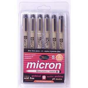 Pigma Micron Pen Set #05 0.45mm 6/Pkg-Black; Red; Blue; Green; Brown; Purple