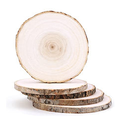 Pllieay 5 Pack 6-7 Inch Natural Wood Slices for Centerpieces, Wood Slice Ornaments for Crafts Coasters Cupcake Stand, Pyrography, Painting and Other DIY Projects
