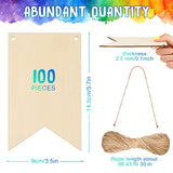 100 Pack Unfinished Blank Wood Sign Hanging Wooden Banner Wooden Signs for Crafts Wood Plaque with 98.43 ft Rope for DIY Hanging Tag Painting Writing Home Crafts Supplies, 5.7 x 3.5 Inch