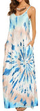 OURS Women's Summer Casual Floral Printed Bohemian Spaghetti Strap Floral Long Maxi Dress with Pockets (M, A-Blue)