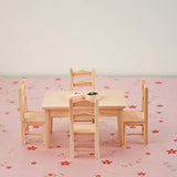 JIDAFANG-US 5 Pcs/Set Dollhouse Wooden Table and Chairs 1/12 Mini Table and Chairs Set Doll House Wooden Furniture Decor