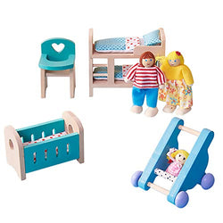 BullkerDirect Miniature Dollhouse Models DIY Decor Doll House Kit Wooden Doll House Furniture Baby Room Set Miniature Models DIY Assembled Toys with Chair Bed Stroller