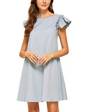 ROMWE Women's Ruffle Trim Sleeve Summer Beach A Line Loose Swing Dress Light Blue M