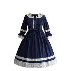 Ez-sofei Women's Gothic Sweet Lolita Dress Lace Princess Court Costume Plus Size (Darky Blue, S)